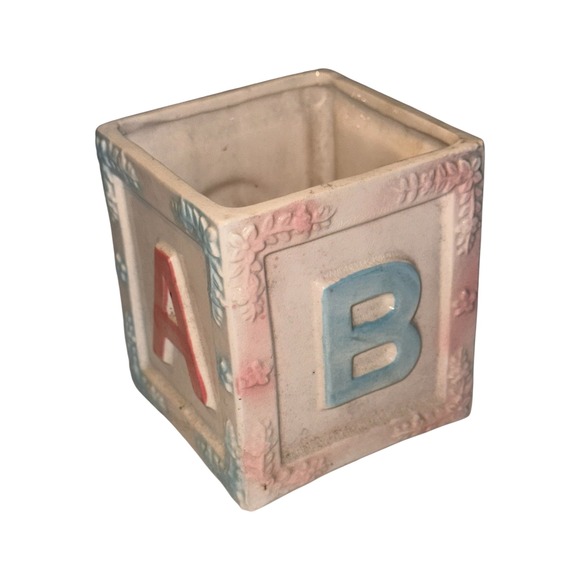 Rubens Ceramic Baby Block Planter ABC Lamb Nursery Decor Vintage - Picture 1 of 4